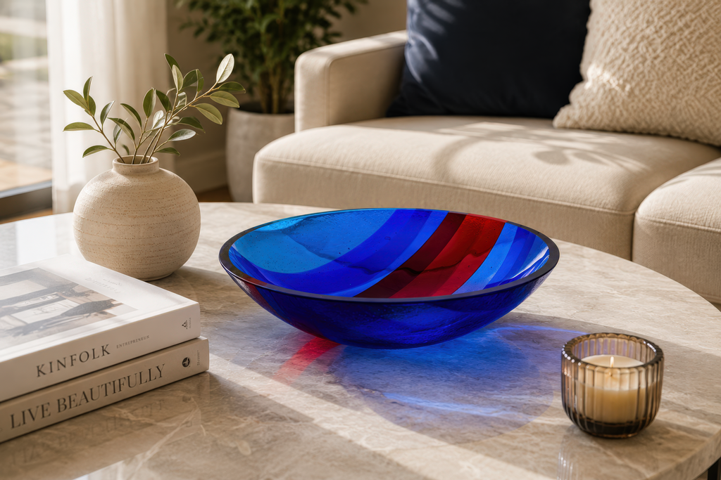 Medium Bowl, Glen Lights, Blue, Red