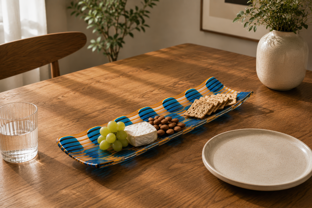 Channel Platter, Raindrop, Blue, Orange