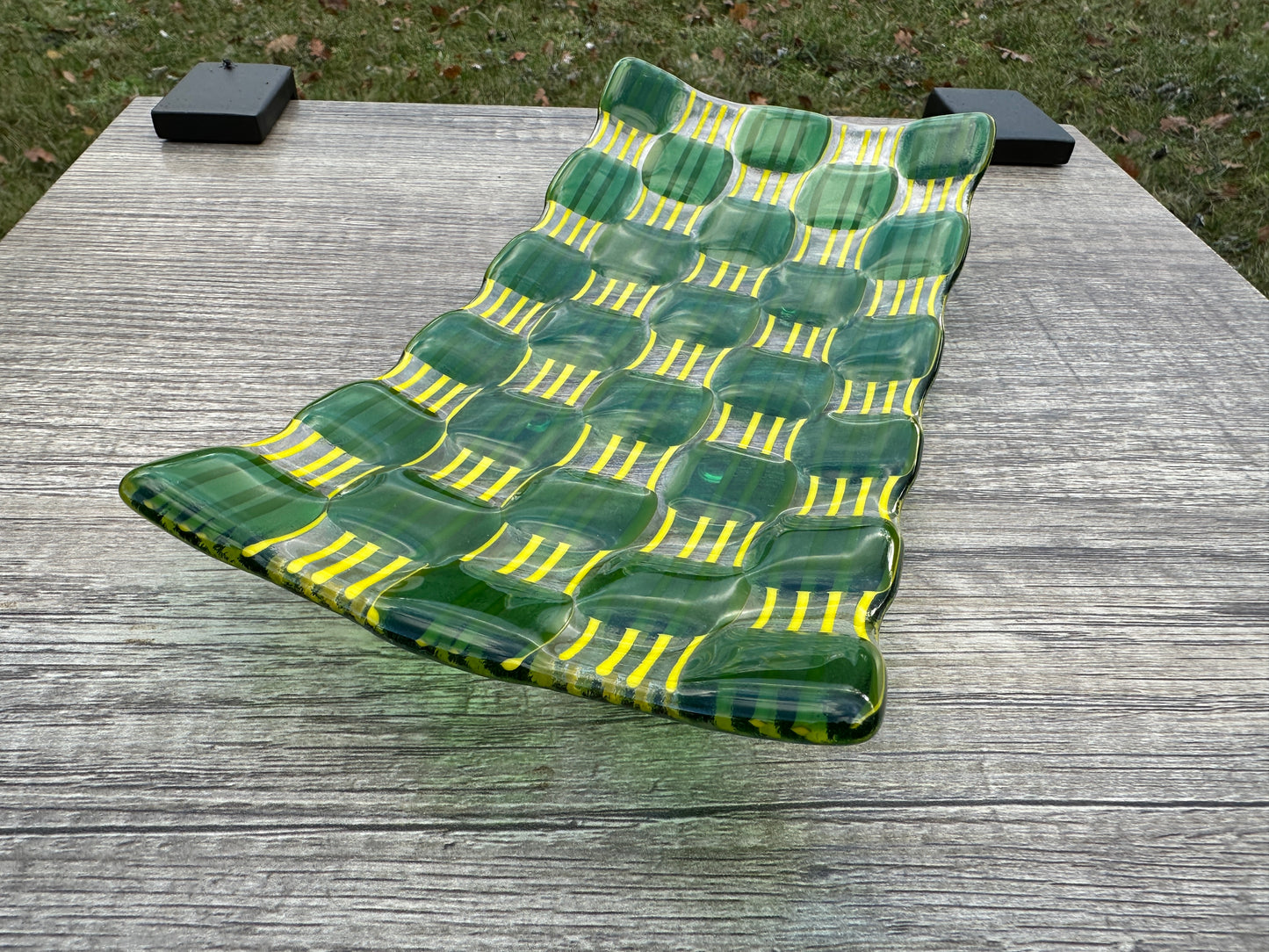 Rectangular Platter, Raindrop, Green, Yellow