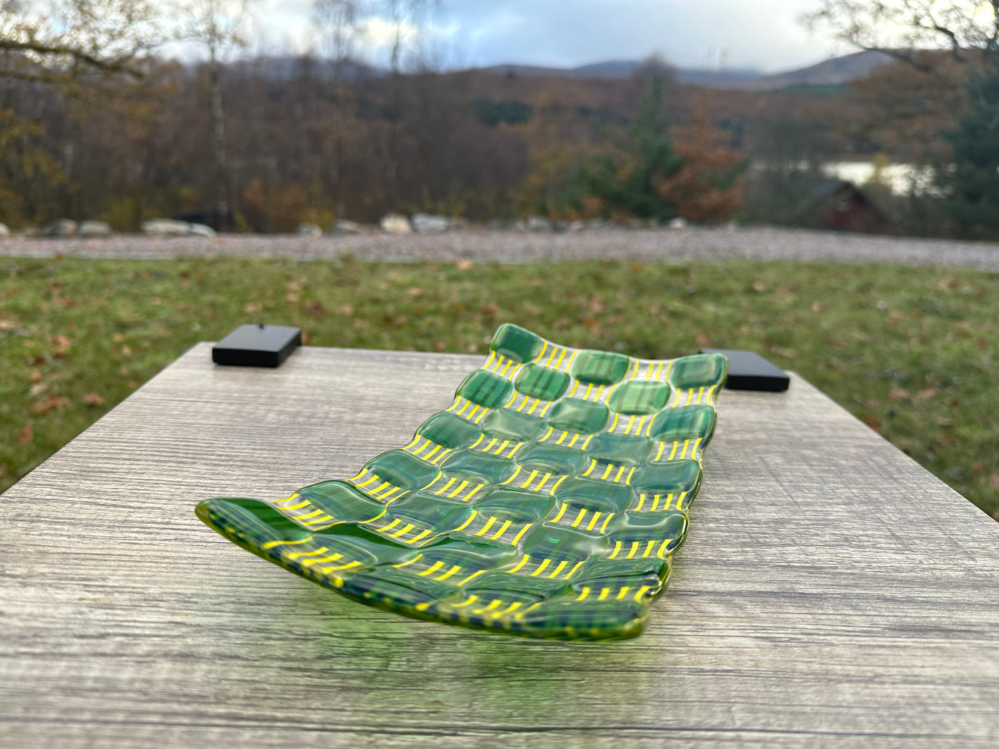Rectangular Platter, Raindrop, Green, Yellow