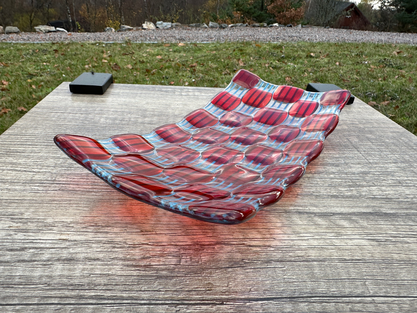 Rectangular Platter, Raindrop, Red, Blue