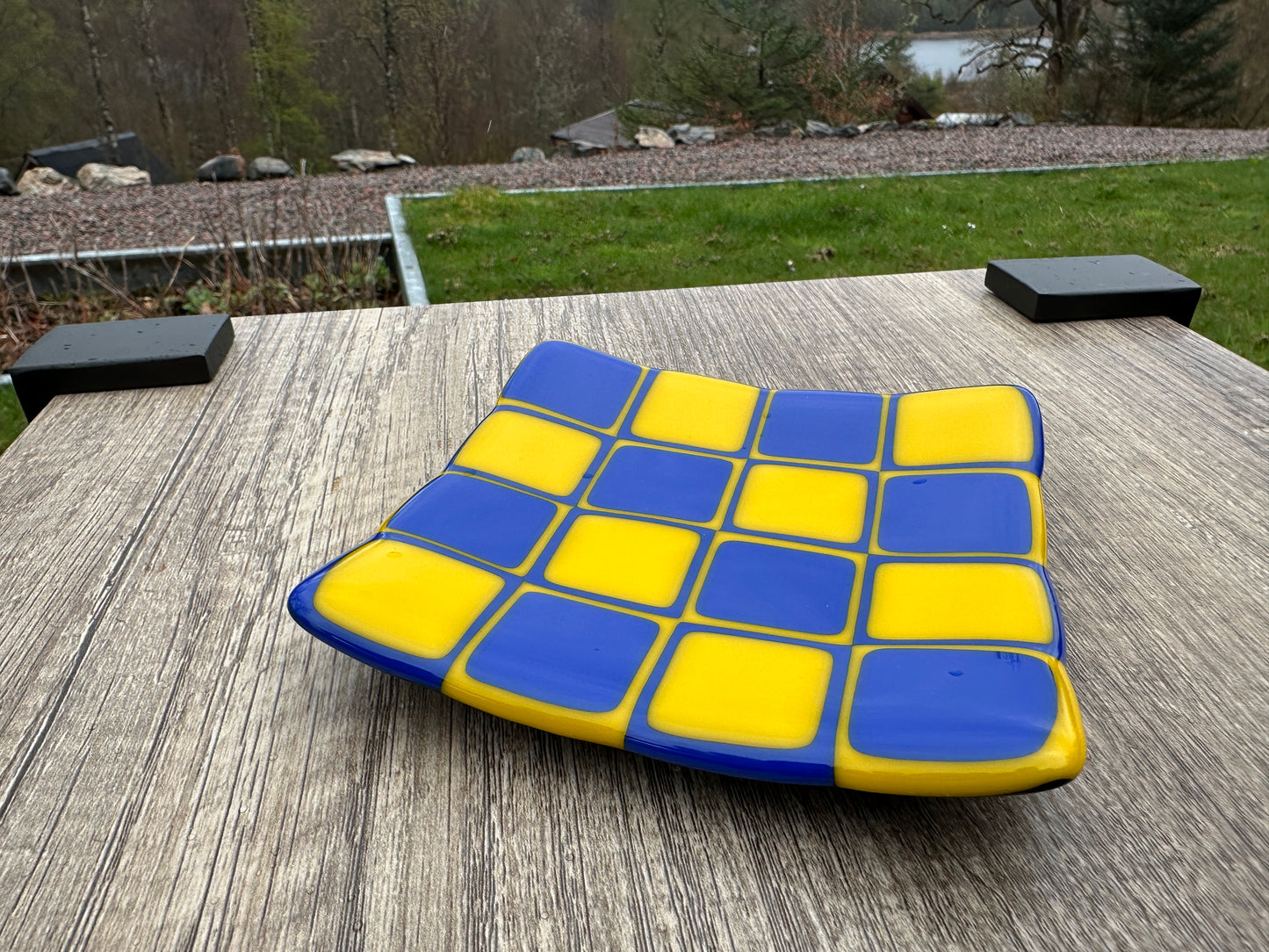 Small Plate, Araby, Large Squares, Blue & Yellow