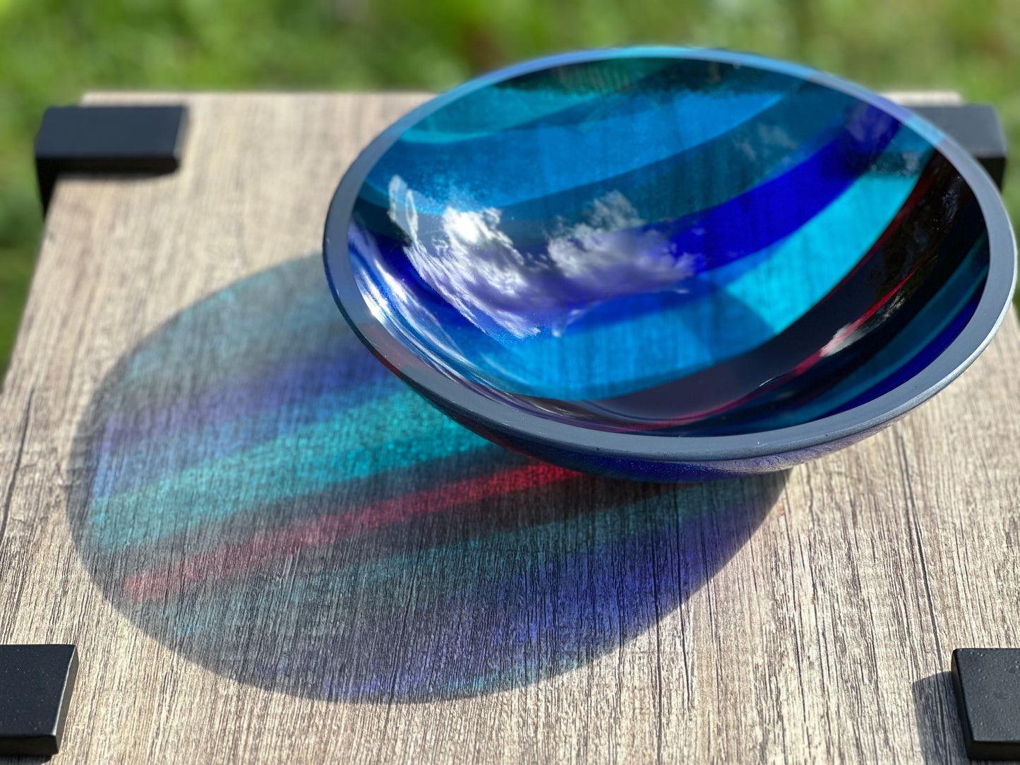 Medium Bowl, Glen Lights, Blues with Red