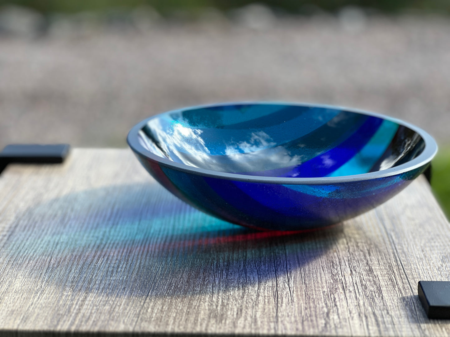 Medium Bowl, Glen Lights, Blues with Red