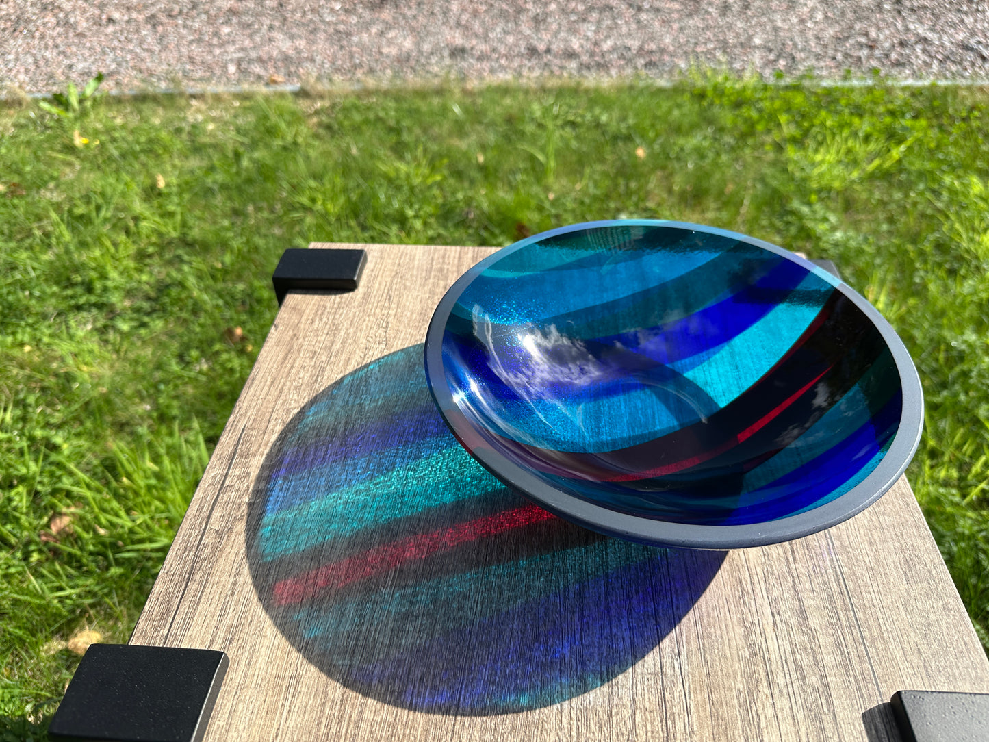 Medium Bowl, Glen Lights, Blues with Red