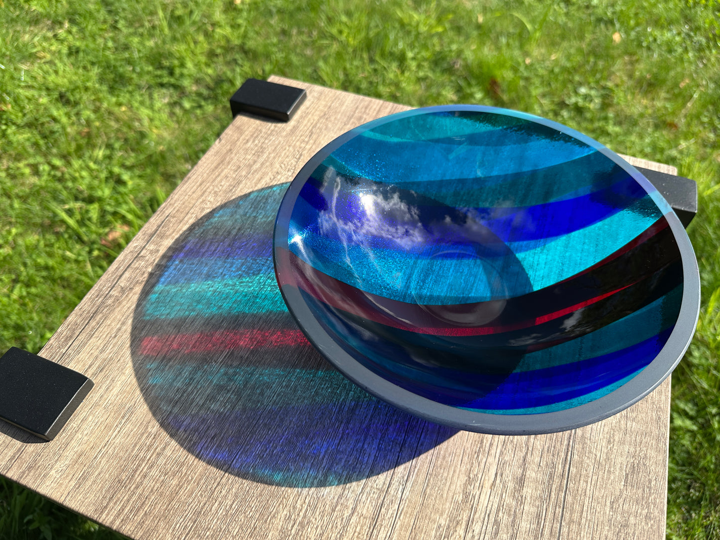 Medium Bowl, Glen Lights, Blues with Red