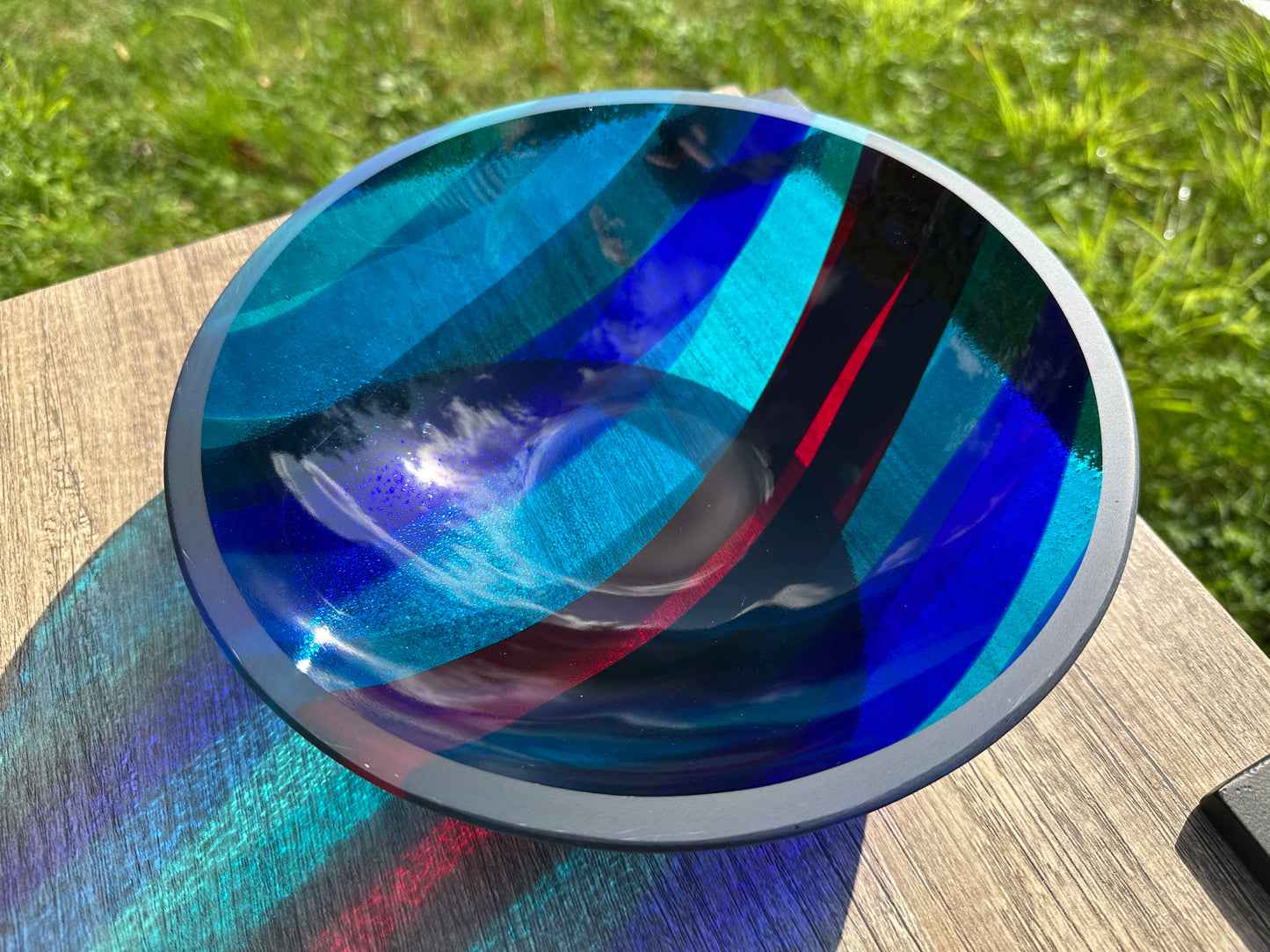 Medium Bowl, Glen Lights, Blues with Red