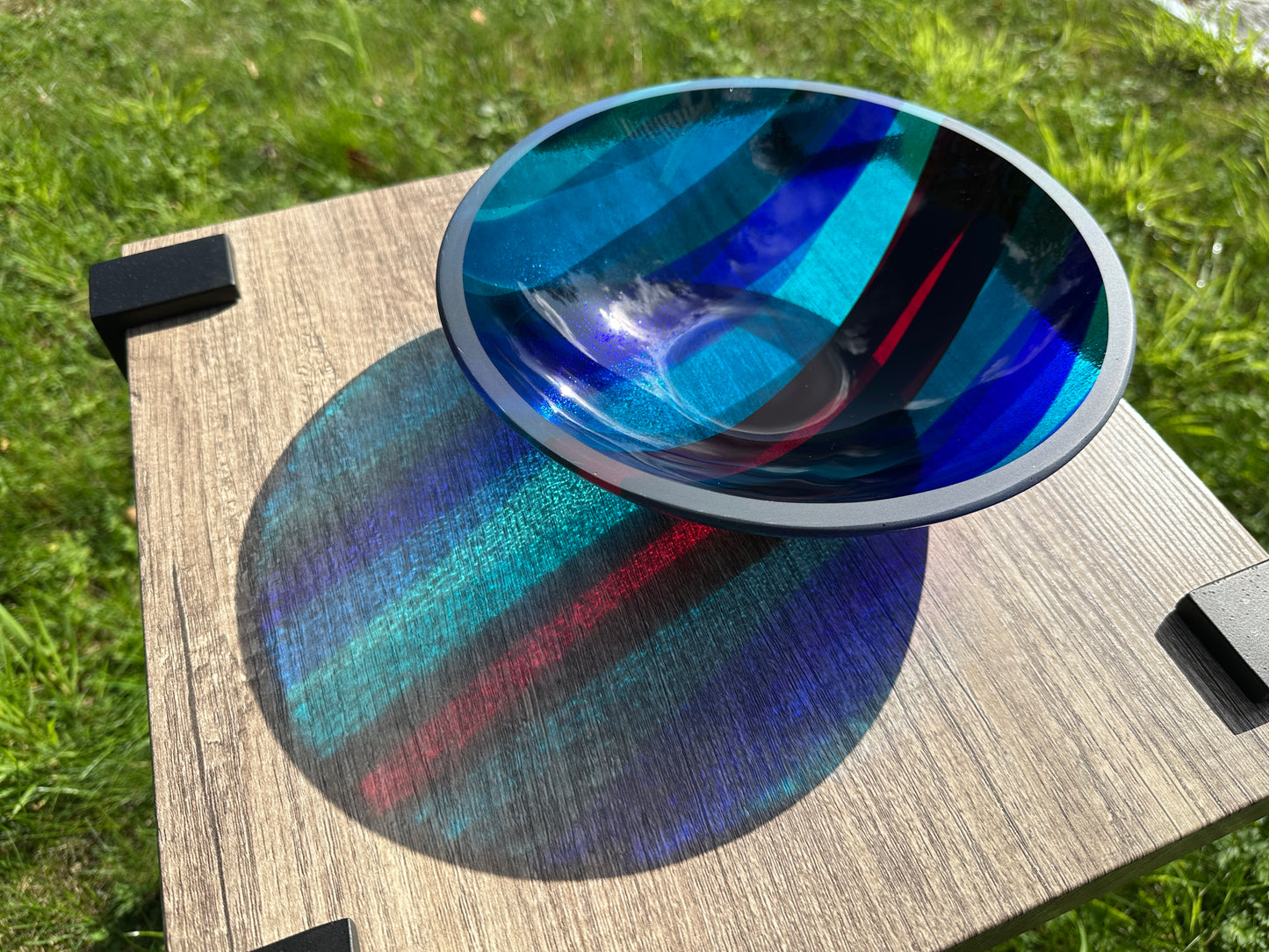Medium Bowl, Glen Lights, Blues with Red