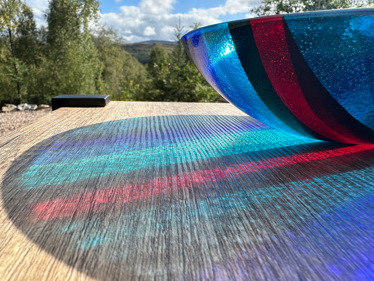 Medium Bowl, Glen Lights, Blues with Red