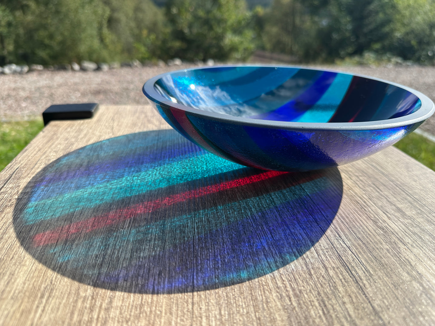 Medium Bowl, Glen Lights, Blues with Red