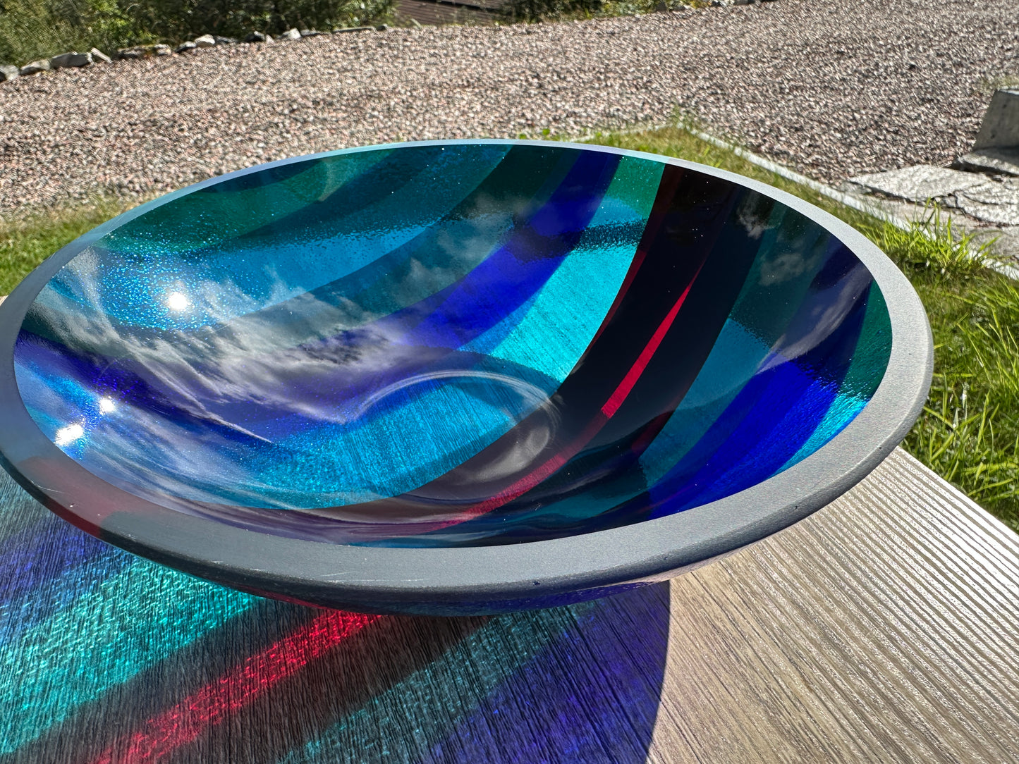 Medium Bowl, Glen Lights, Blues with Red
