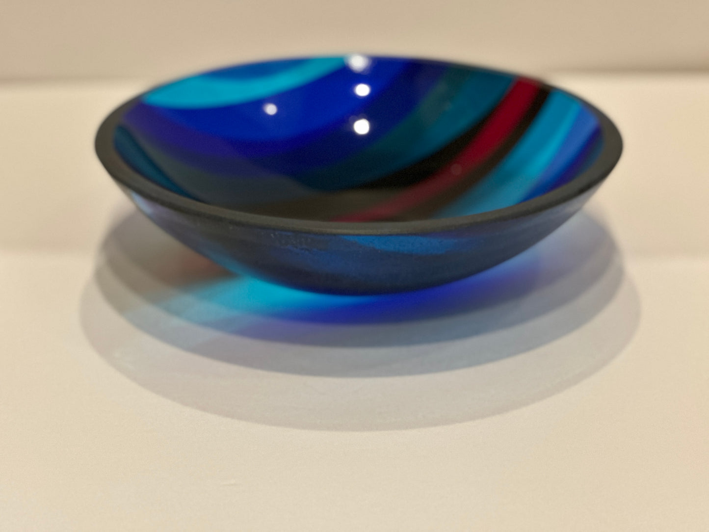Medium Bowl, Glen Lights, Blues with Red