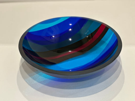 Medium Bowl, Glen Lights, Blues with Red