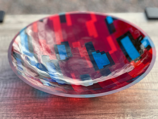 Large Bowl, Glen Lights, Blues with Green and Red