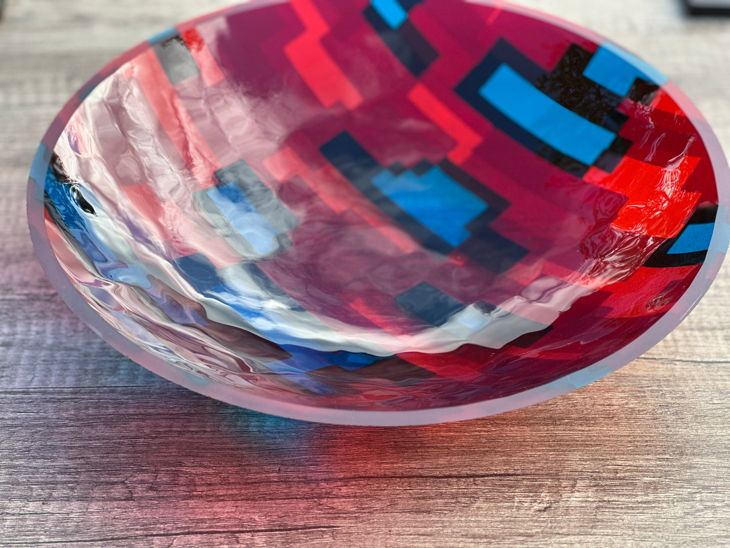 Large Bowl, Glen Lights, Blues with Green and Red