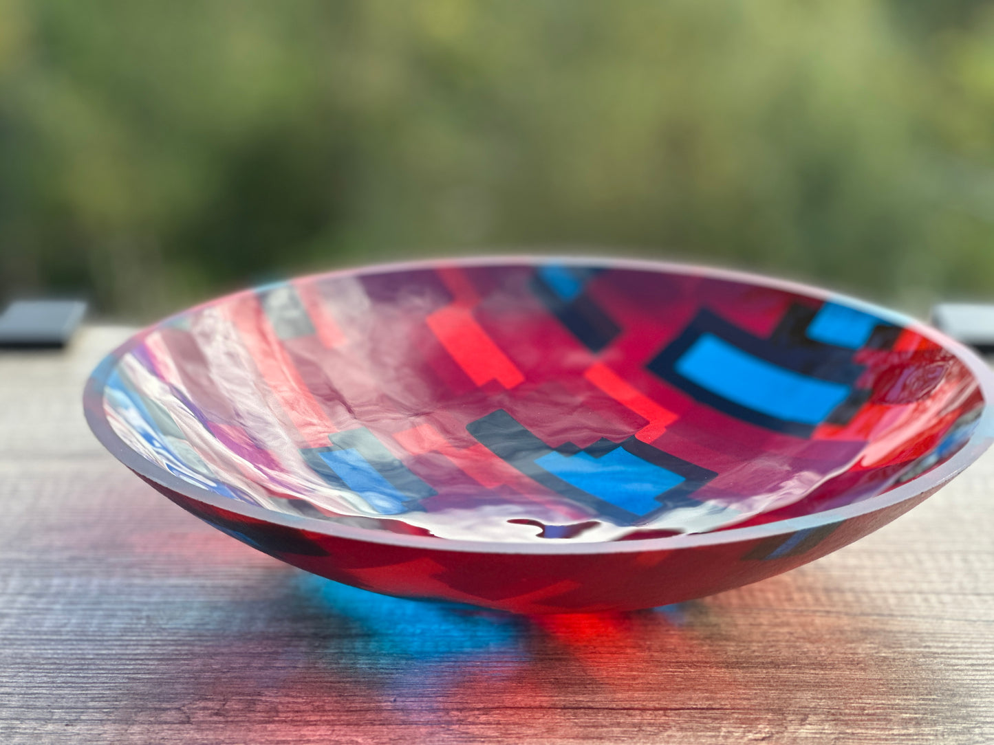 Large Bowl, Glen Lights, Blues with Green and Red