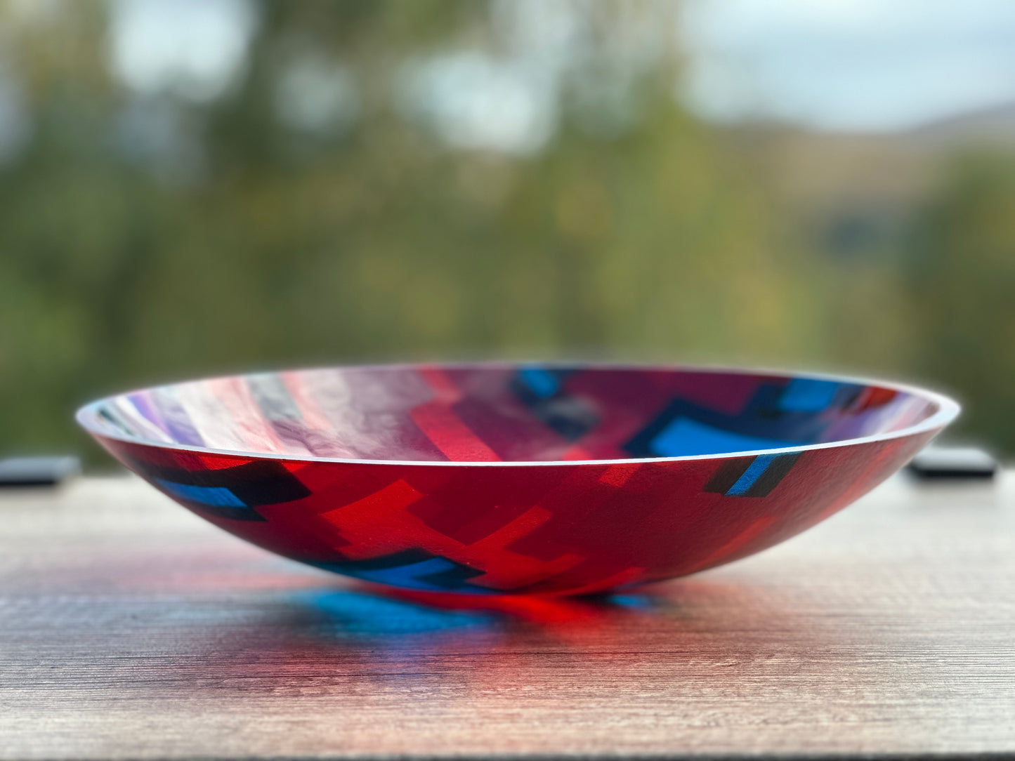 Large Bowl, Glen Lights, Blues with Green and Red