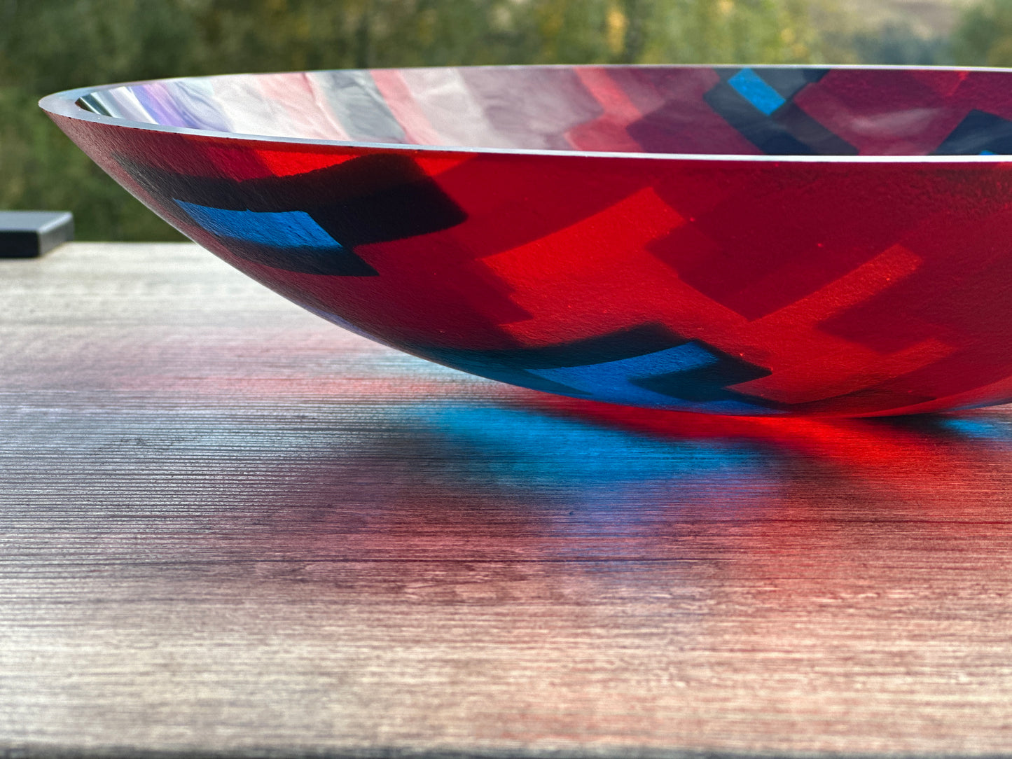 Large Bowl, Glen Lights, Blues with Green and Red