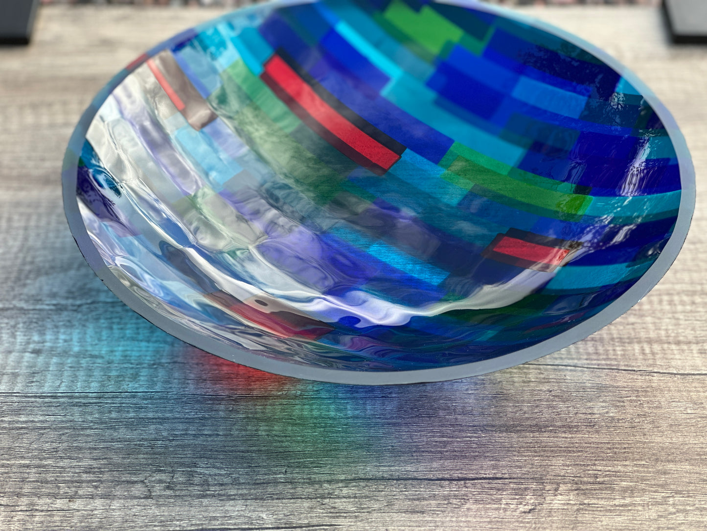 Large Bowl, Glen Lights, Red with Blue Highlights