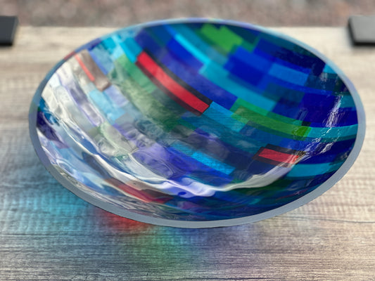 Large Bowl, Glen Lights, Red with Blue Highlights