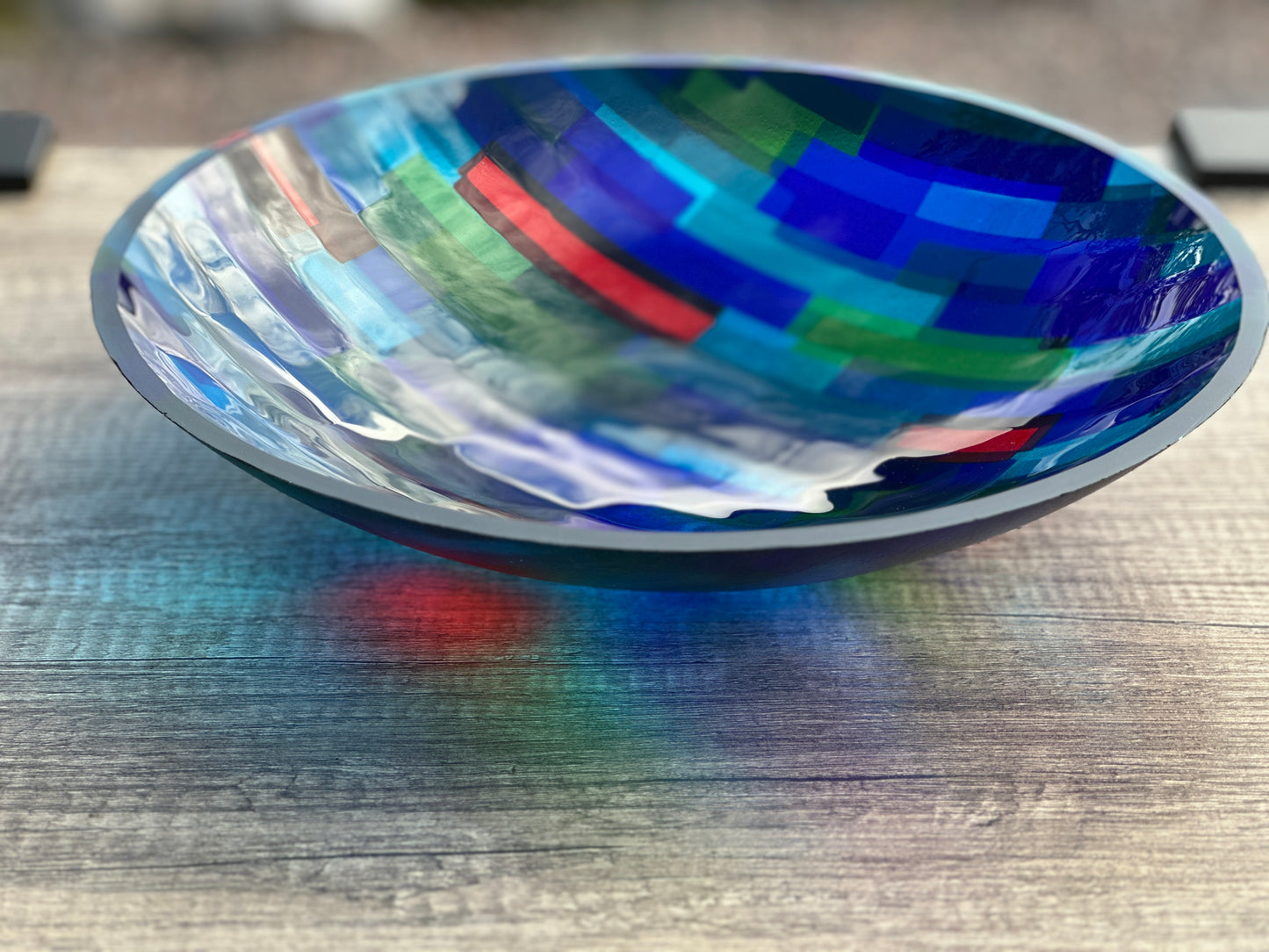 Large Bowl, Glen Lights, Red with Blue Highlights