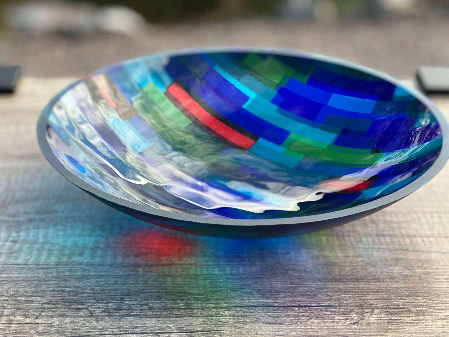 Large Bowl, Glen Lights, Red with Blue Highlights