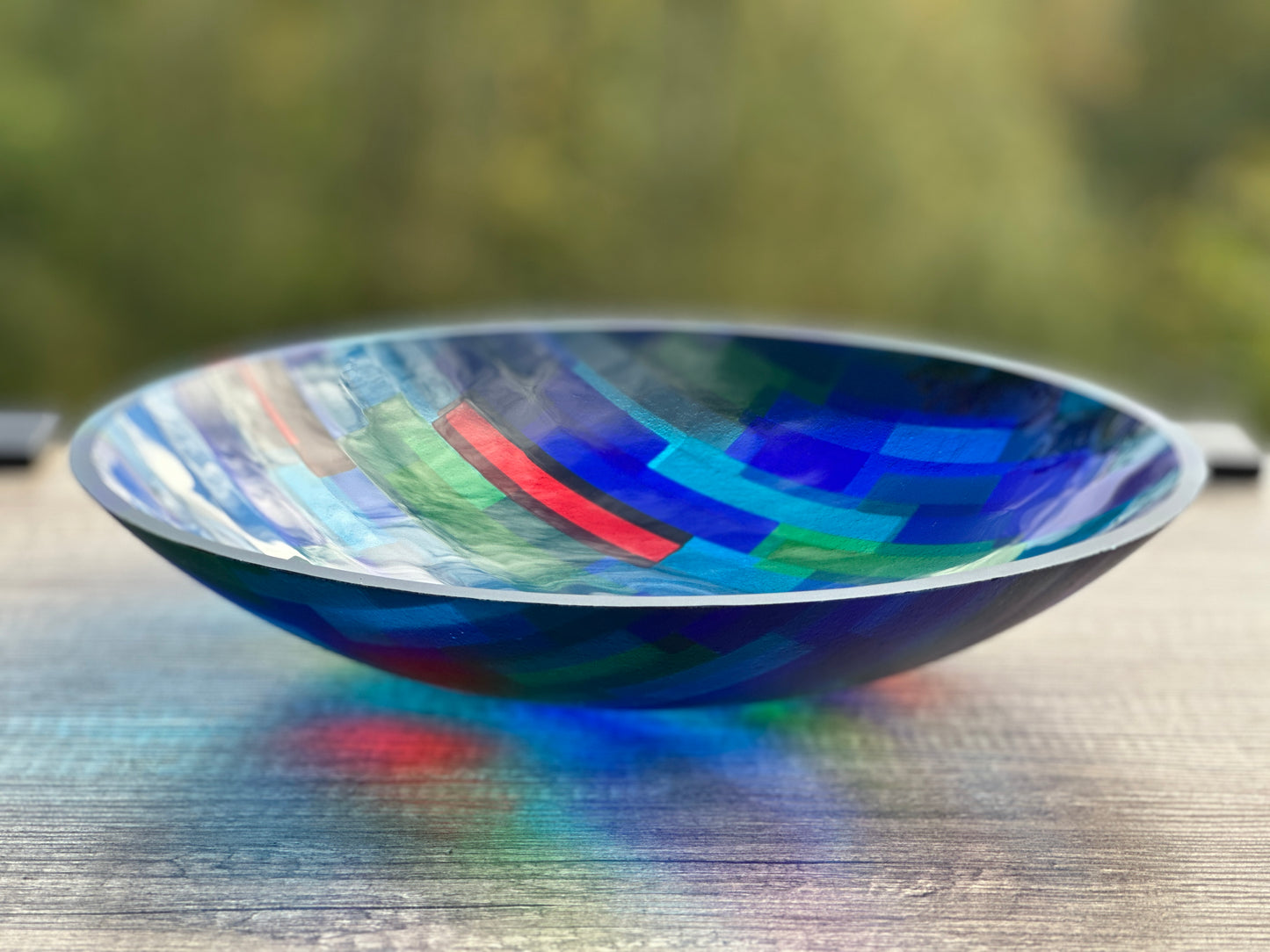 Large Bowl, Glen Lights, Red with Blue Highlights