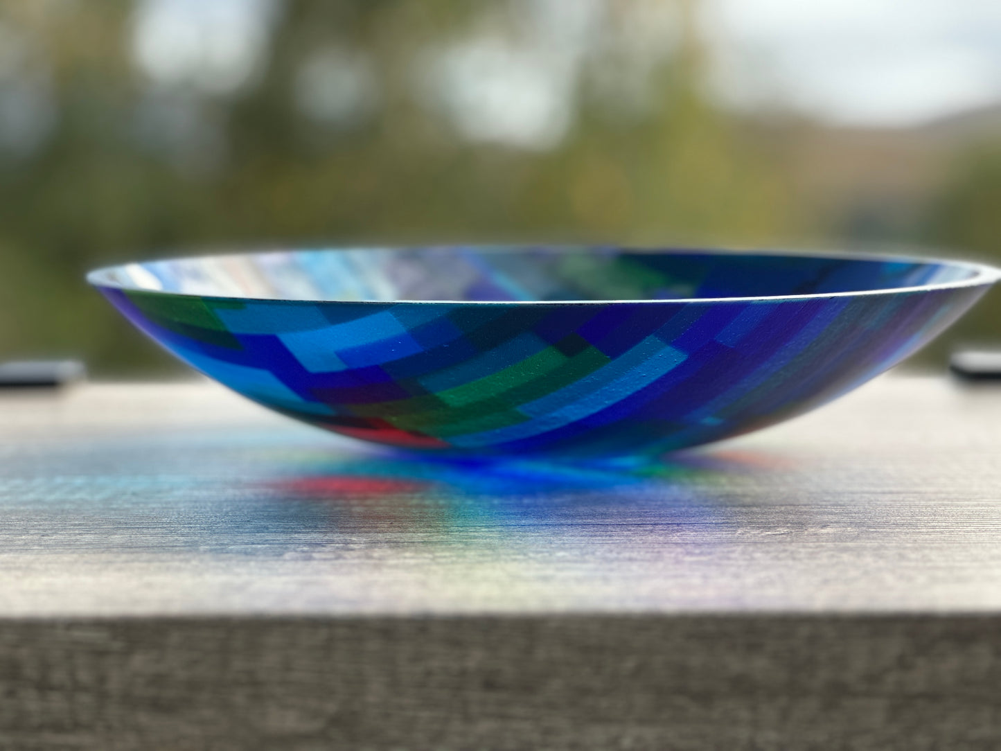 Large Bowl, Glen Lights, Red with Blue Highlights