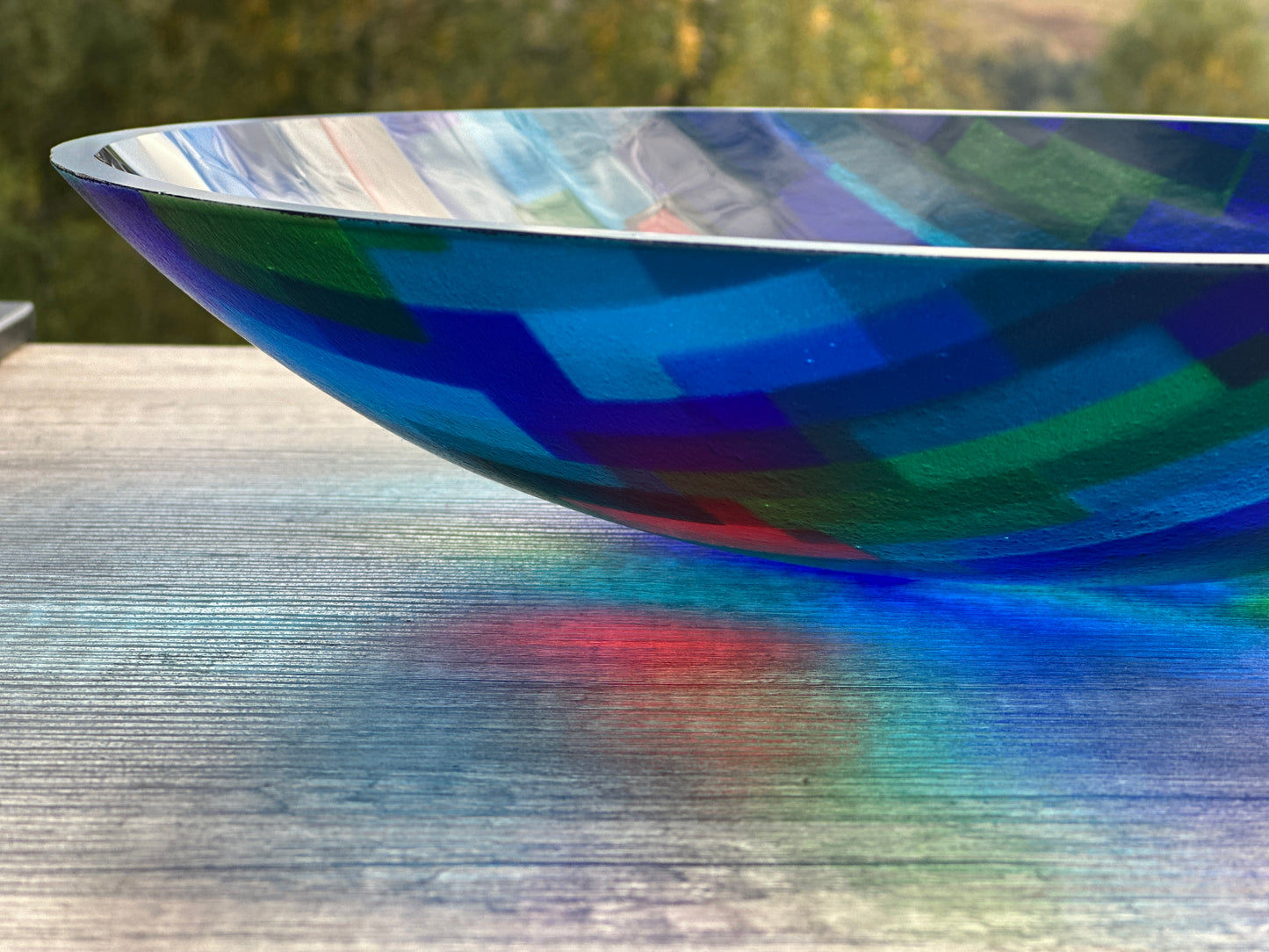 Large Bowl, Glen Lights, Red with Blue Highlights