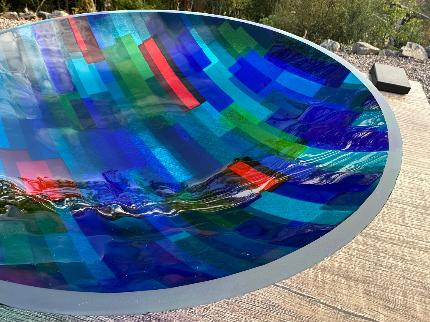 Large Bowl, Glen Lights, Red with Blue Highlights