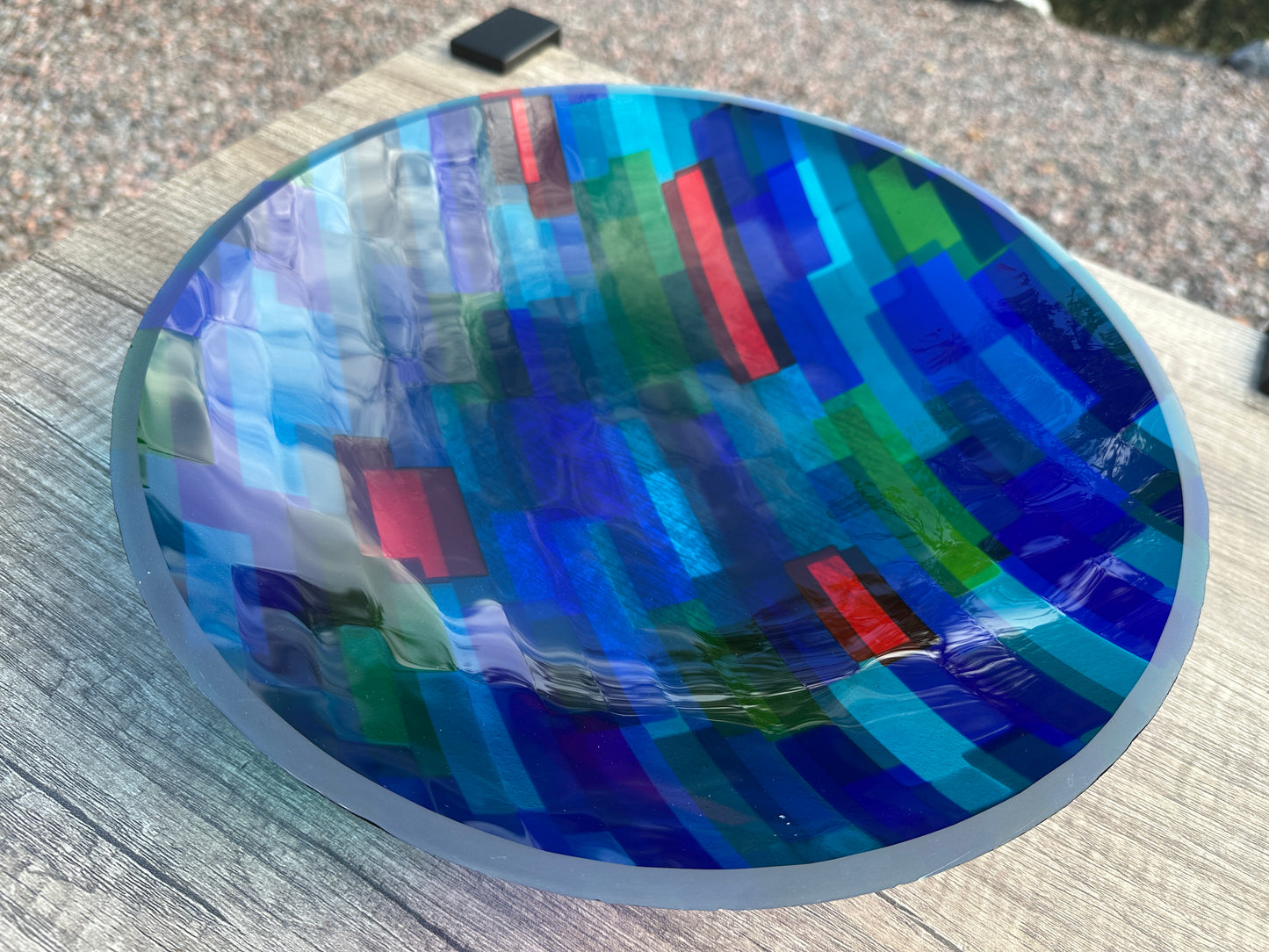 Large Bowl, Glen Lights, Red with Blue Highlights