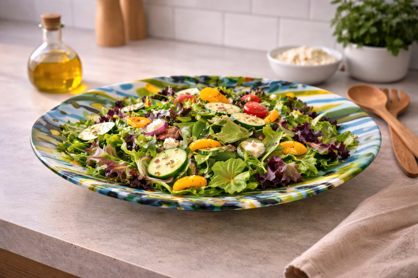 Large Bowl, Summer Sensation, Cool Blues and Greens