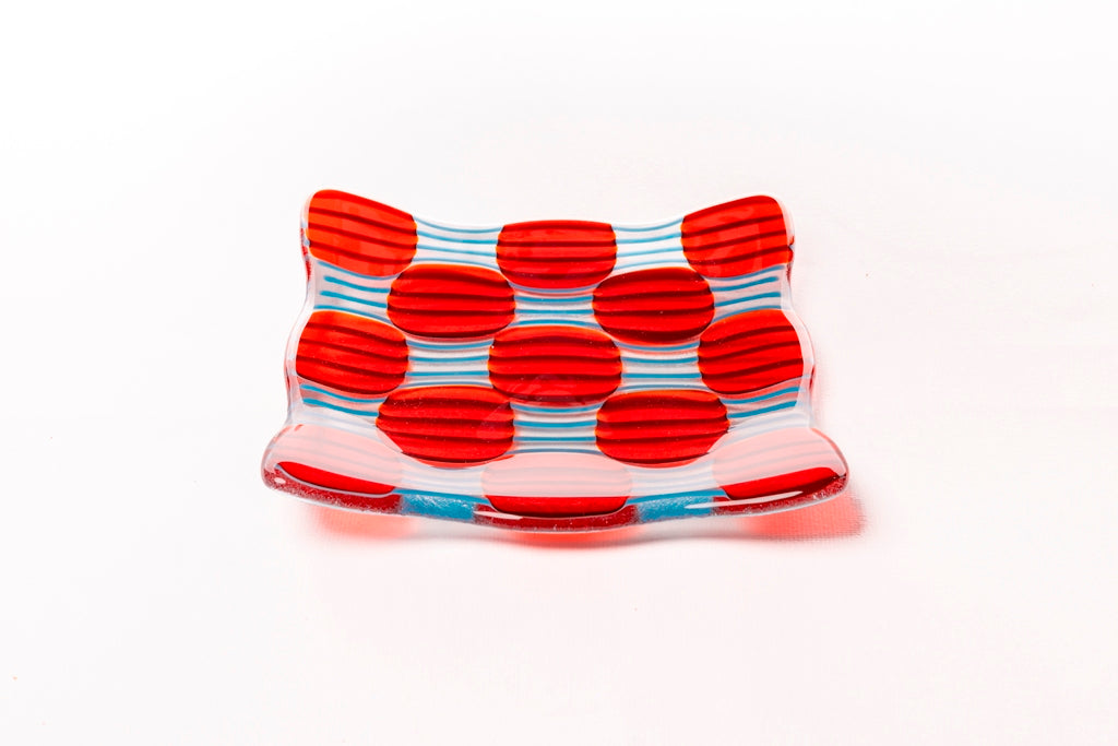 Small Plate, Raindrop, Red, Blue