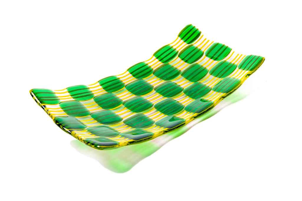 Rectangular Platter, Raindrop, Green, Yellow