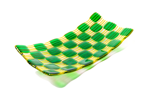 Rectangular Platter, Raindrop, Green, Yellow