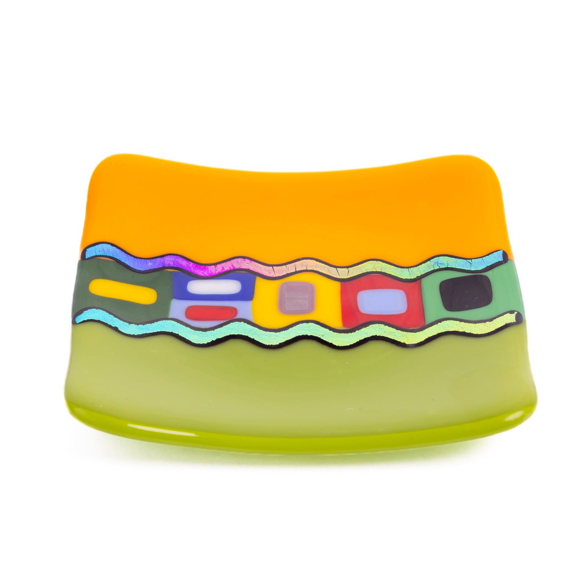 Fused glass small plate in mid-century retro design