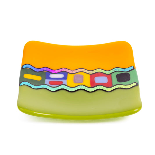 Fused glass small plate in mid-century retro design