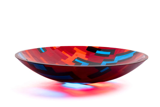 Large Bowl, Glen Lights, Red with Blue Highlights