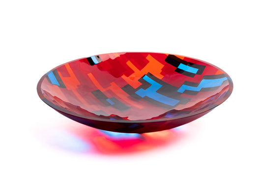 Large Bowl, Glen Lights, Red with Blue Highlights