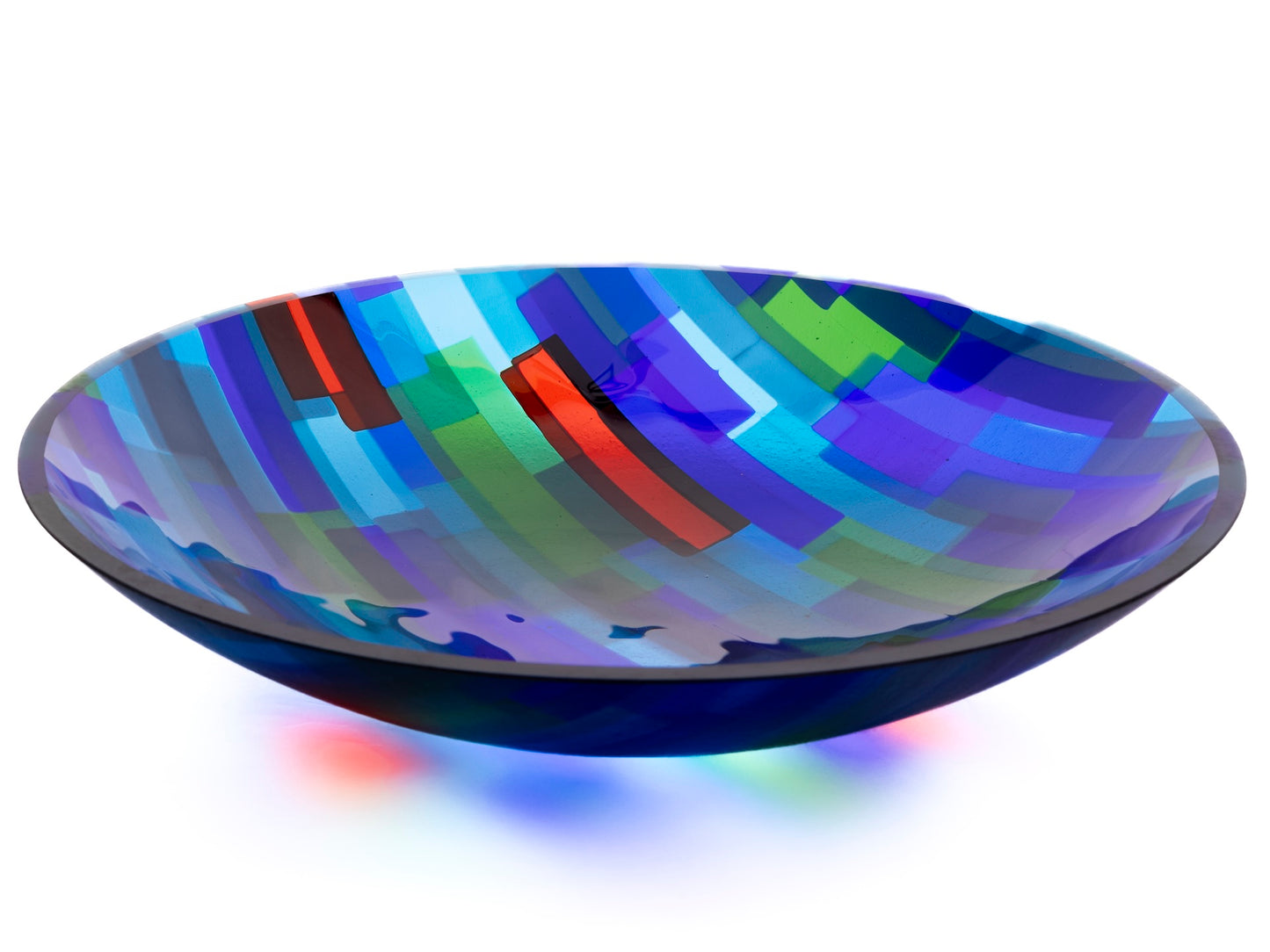 Large Bowl, Glen Lights, Blue and Green with Red Highlights