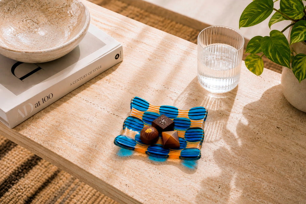 Small Plate, Raindrop, Blue, Orange