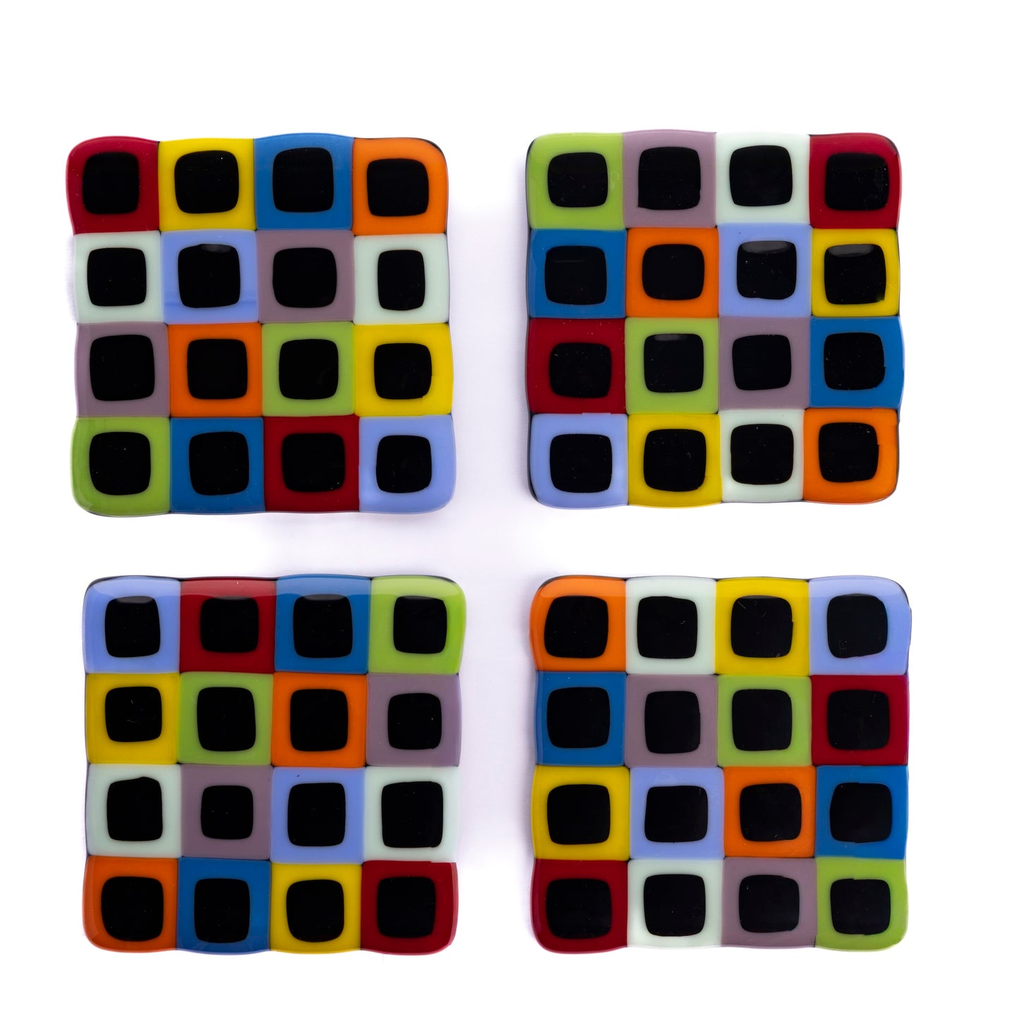 Coasters, Midcentury, Multi-Squares, Black Accents (Set of 4)