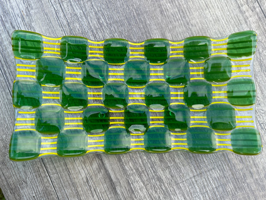 Rectangular Platter, Raindrop, Green, Yellow