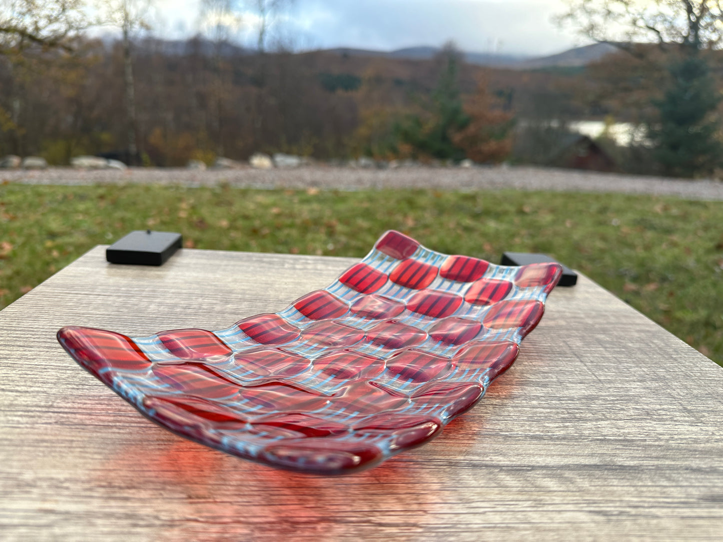 Rectangular Platter, Raindrop, Red, Blue