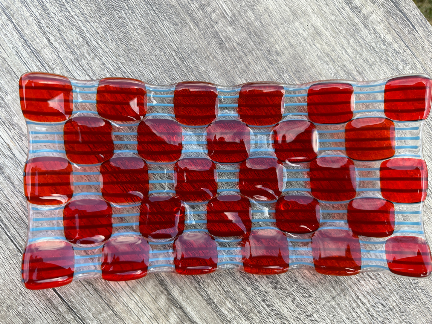 Rectangular Platter, Raindrop, Red, Blue