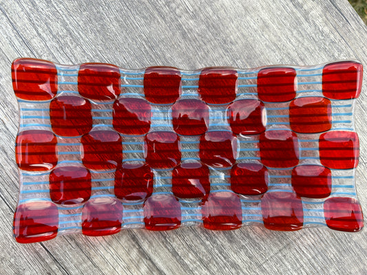 Rectangular Platter, Raindrop, Red, Blue