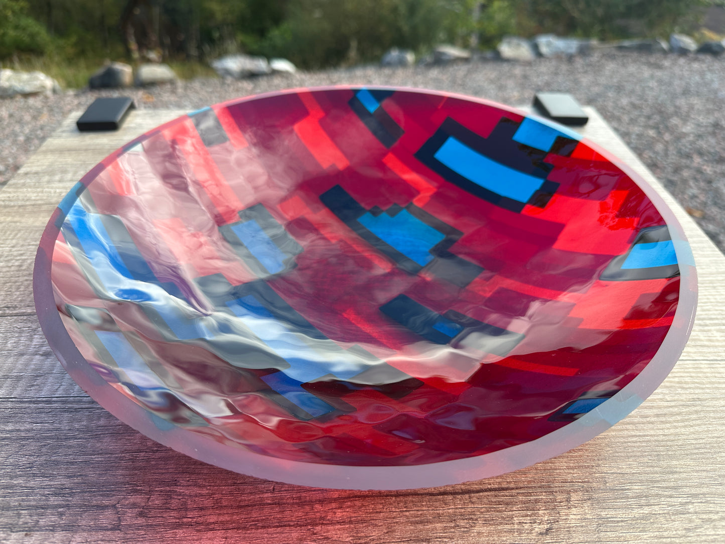 Large Bowl, Glen Lights, Blues with Green and Red