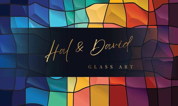 Hal and David Glass Art. Kiln-formed, fused-glass art and homeware, designed and hand-crafted by Hal and David in Scotland. We hand-cut, and cold-work glass to create brightly coloured fun mid-century modern designs and layered, textured pieces that reflect the Highlands of Scotland.