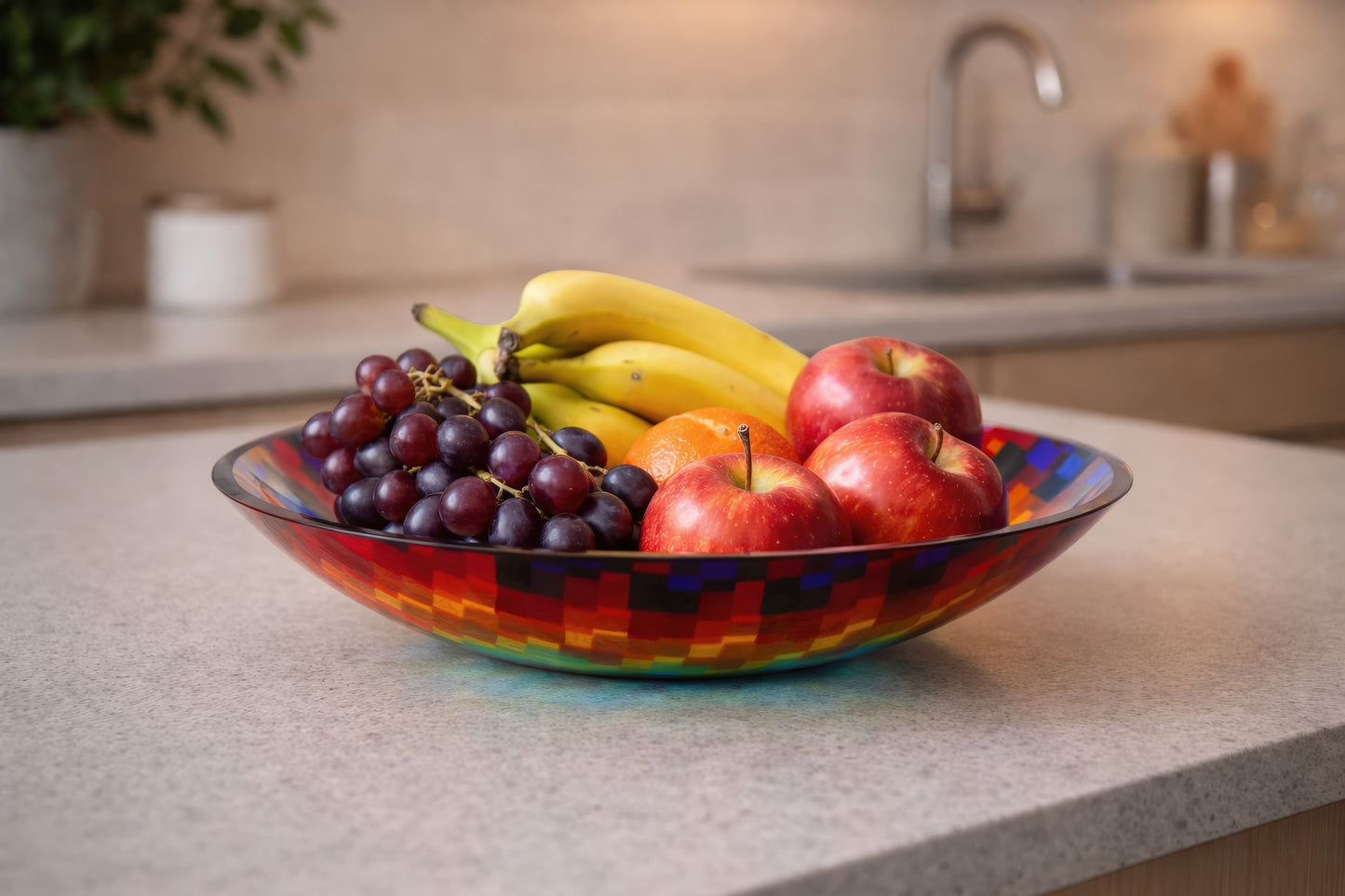 Large Bowl, Glen Lights, Colored Squares