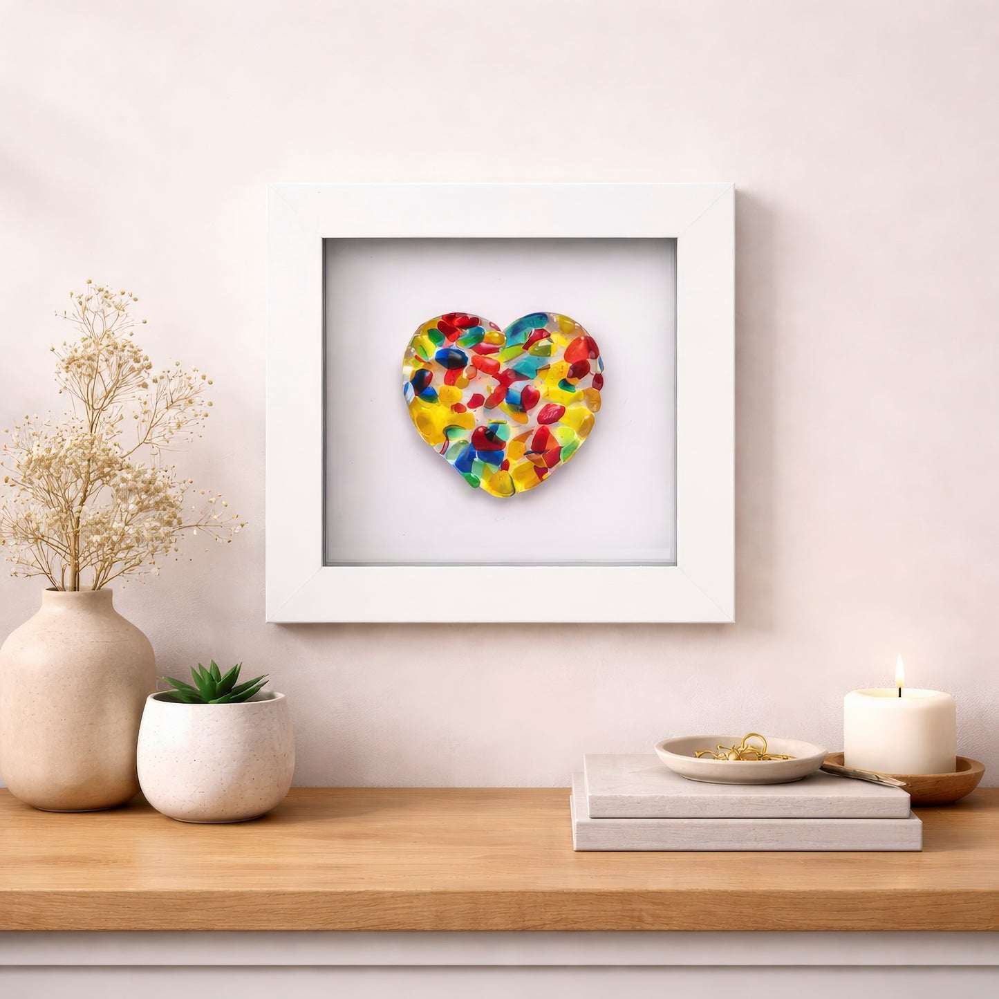 Framed Glass Hearts in Various Colours